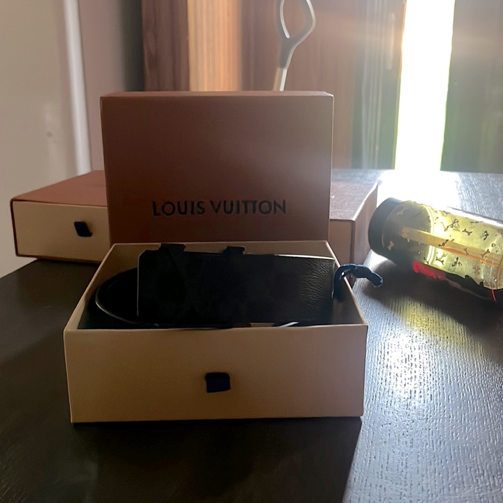 COPY - Black Louis Vuitton Damier belt with black initials